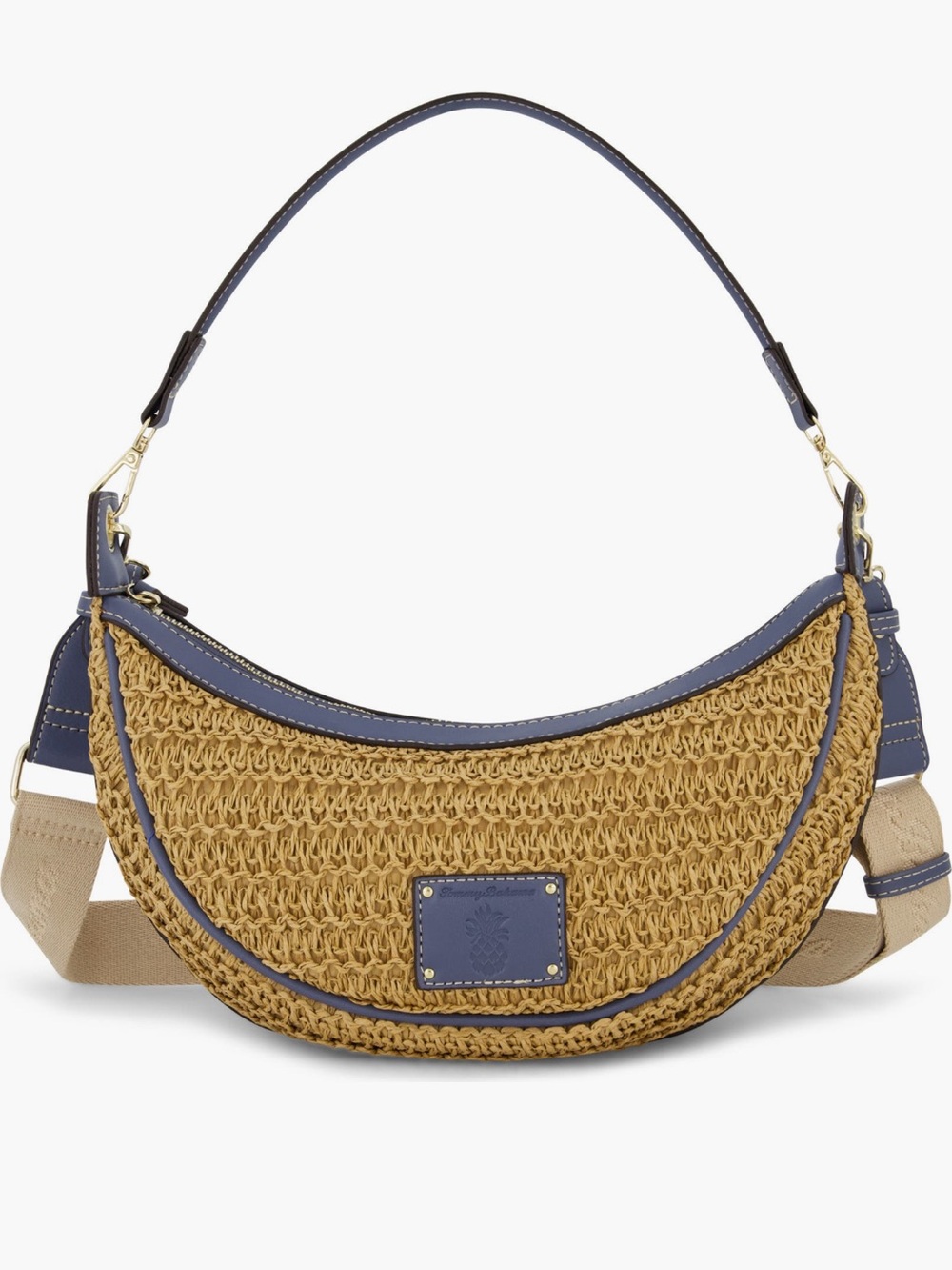 Tommy Bahama Slate Blue Logo Debossed Rafia Shoulder Bag
